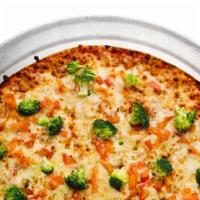 Large Eve's Garden Pizza · Fresh broccoli, fontina, Roma tomatoes, fresh garlic, and red sauce.