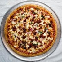 Small Popeye Pizza · Spinach, bacon, ricotta, red onions, and red sauce.