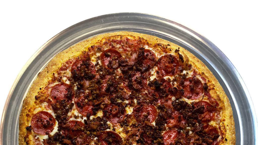 Extra Large Porky the Pie Pizza · Pepperoni, ham, bacon, sausage, and red sauce.