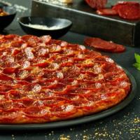 Pepperoni Pizza · Crispy heritage pepperoni and smoked provolone cheese. Served with real Wisconsin naturally ...