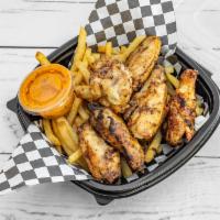 6 Piece Chicken Wings with Fries · Grilled chicken wings with crispy fries 