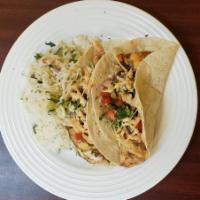 fish taco · 
cabbage slaw, pico de gallo, chipotle mayo for each taco
