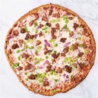 Thrive Vegan The Impossible Pizza (Gluten-Free) · Vegan mozzarella cheese, made-from-scratch tomato sauce, Impossible Beef, peppers and onions...
