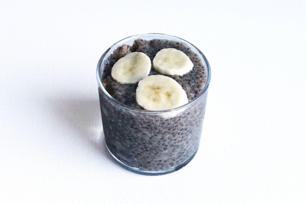 Banana Chia Pudding · Chia seeds soaked overnight in dairy-free milk and sweetened with raw cane sugar. (Gluten-free, vegan.)