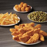 14 Piece Chicken Family Meal · 14 of our breaded chicken tenders with 8 hush puppies and your choice of 2 family-style sides.