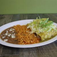 3 Cheese Enchiladas · Big portion of (3) corn tortillas wrapped in Oaxaca and Jack cheese, topped with homemade gr...