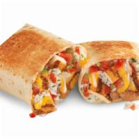Grilled Chicken Burrito · Charbroiled chicken, pinto beans, pico de gallo, cilantro-lime rice, hot sauce and a four-ch...