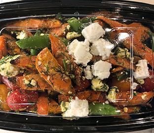 16 oz. Sugar Snap Peas Carrots & Feta · Crisp mixture of sliced carrots, sugar snap peas and Greek Feta tossed with fresh dill and a drizzle of oil. [Allergens: Milk]