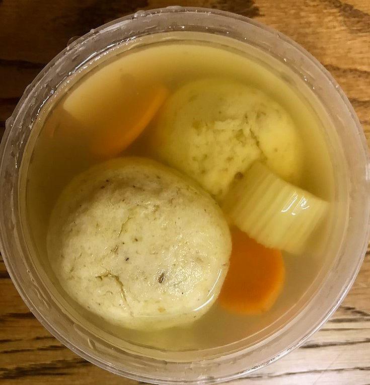 32 oz. Matzoh Ball Soup · A comfort classic featuring chicken stock crafted from scratch, Matzoh balls, chopped carrot and celery. [Allergens: Wheat, Egg, Soy]