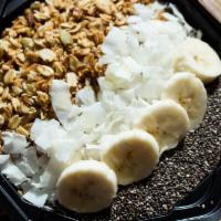 MATCHA BOWL · Matcha, Spinach, Pineapple, Mango, and Agave. Topped with Granola Mix, Coconut, Banana, and ...