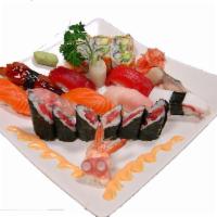 B2. Sushi Deluxe · Chefs choice of 10 pieces of nigiri sushi, California maki and tekka maki.