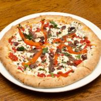 Mediterranean · Diced tomatoes, mozzarella cheese, capers, anchovies, Kalamata olives, roasted red pepper, o...