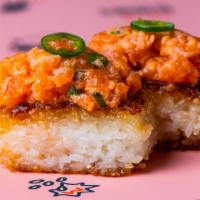 King Salmon & Yuzu Krispy Rice · grilled sushi rice, salmon yuzu mix garnished with serrano peppers (2 pc)