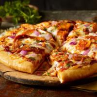 Barbecue-Glazed Chicken Pizza · Roasted Barbecue Chicken, Red Onion, Mozzarella, Cilantro