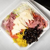 Antipasto Salad · Lettuce, ham, salami, premium mozzarella cheese, tomatoes, onions, and black olives.