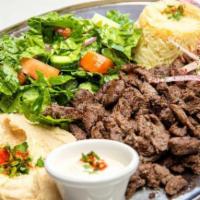 Beef Shawarma Plate · Marinated slices of beef filet mignon