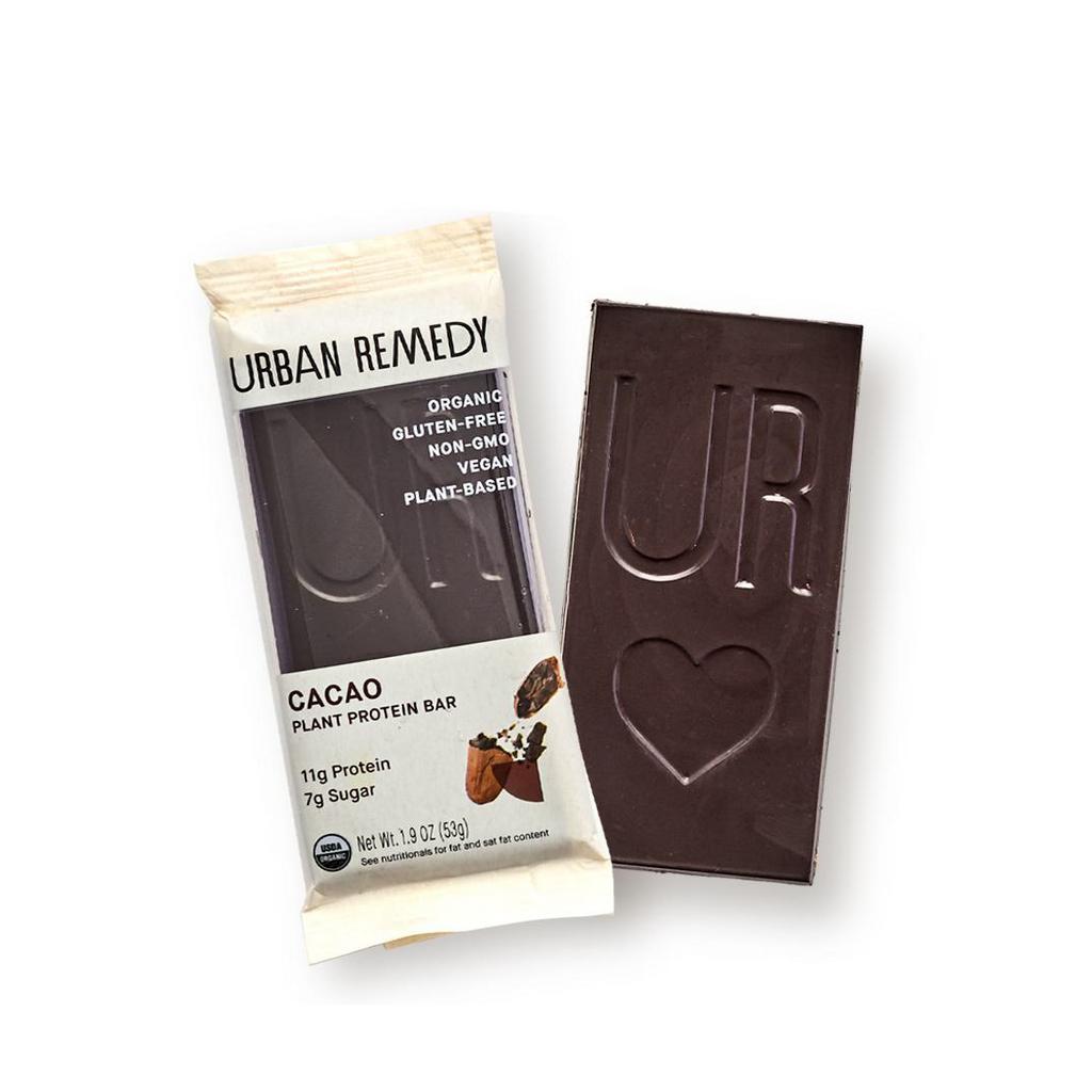 Cacao Plant Protein Bar (VG, GF) · An Urban Remedy favorite, our plant-based protein bar converts healthy fats into all-day energy. Made with cacao, flax seeds, almond flour, coconut, vanilla, cinnamon, and Himalayan pink salt, this slightly sweet treat is your morning jumpstart or your afternoon reviver—it’s also a great addition to your pre or post workout regimen.

All of our products are organic, gluten-free, dairy-free, and non-GMO. Vegan. Contains almonds and coconut. We cannot make substitutions.