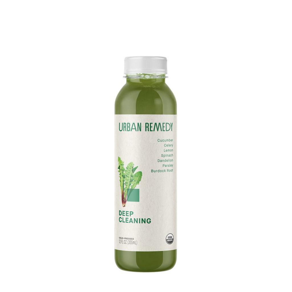 Urban Remedy Deep Cleaning Juice 12 oz (VG, GF) · Providing a majority of your daily vitamin intake, our Deep Cleaning green juice detoxifies, hydrates, and gives you a digestive restart. Burdock root and dandelion greens are at the forefront, used in Traditional Chinese Medicine to clear skin and remove liver toxins, and are blended together with cucumber, celery, spinach, kale, parsley, and lemon for a refreshingly light, yet remarkably powerful juice. This is cleansing from the inside out at its finest.

All of our products are organic, gluten-free, dairy-free, and non-GMO. Vegan. We cannot make substitutions.