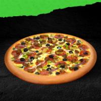 Large Piara Supreme Pizza · Pepperoni, mushrooms, green pepper, onions, sausage, beef, black olives.