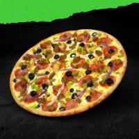 Thin Crust Supreme Pizza · Pepperoni, mushrooms, green pepper, onions, sausage, beef, black olives.