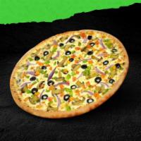 Thin Crust Veggie Pizza · Mushrooms, green pepper, onions, black olives and tomato topped with Italian spices.