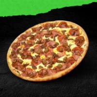 Thin Crust Meat Lovers Pizza · Pepperoni, ham, sausage, beef and bacon.