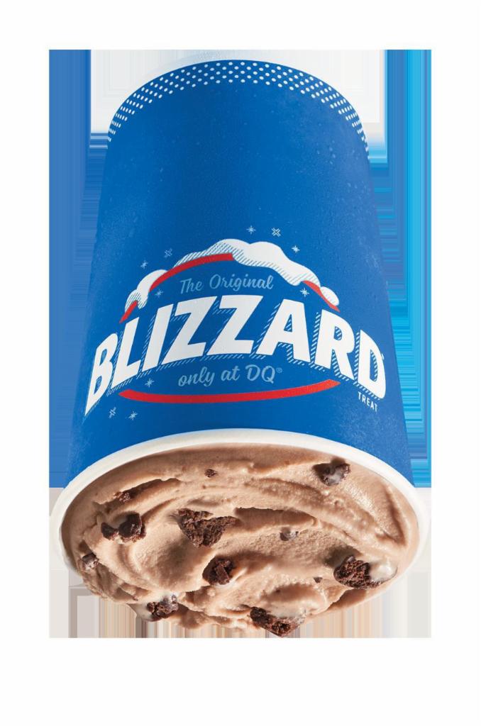 Brownie Batter Blizzard® Treat · Brownie batter and brownie dough blended with our world-famous vanilla soft serve to Blizzard® Perfection