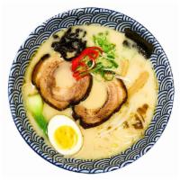 Hakata Tonkotsu · Pork broth, chasu, soft egg, green onions, bamboo, bean sprouts, pickled ginger, nori, bok c...