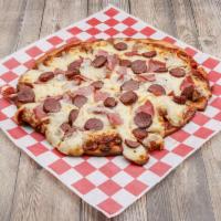 Sausage Lover's Pizza · Served with pepperoni, Italian sausage, Canadian bacon and polish sausage.