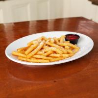 Funnel Cake Fries · Served with strawberry topping powdered sugar.