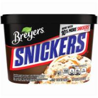 Breyers Snickers Caramel 48oz · Caramel ribbons, chocolate coated peanuts, and real SNICKERS® bar pieces are swirled togethe...