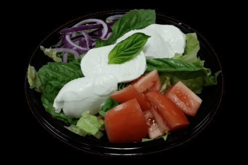 Cool Caprese Salad · Leafy Greens, Roma Tomatoes, Red Onions, Fresh Basil, Fresh Mozzarella