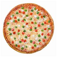 Large Veggie Lovers Pizza · (10 slices) Pizza sauce, mozzarella, tomatoes, onions, green bell pepper, mushrooms, and bla...