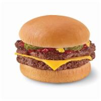1/3 lb. Double with Cheese Burger · Two 100% all-beef patties equaling over a 1/3lb.* topped with melted cheese, pickles, ketchu...