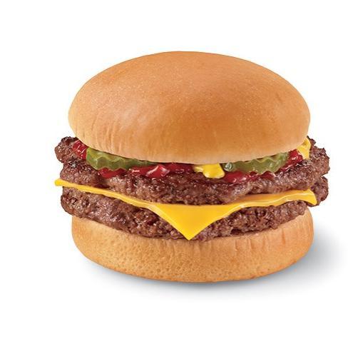 1/3 lb. Double with Cheese Burger · Two 100% all-beef patties squalling over a 1/3 lb. Topped with melted cheese, pickles, ketchup and mustard served on a warm toasted bun.