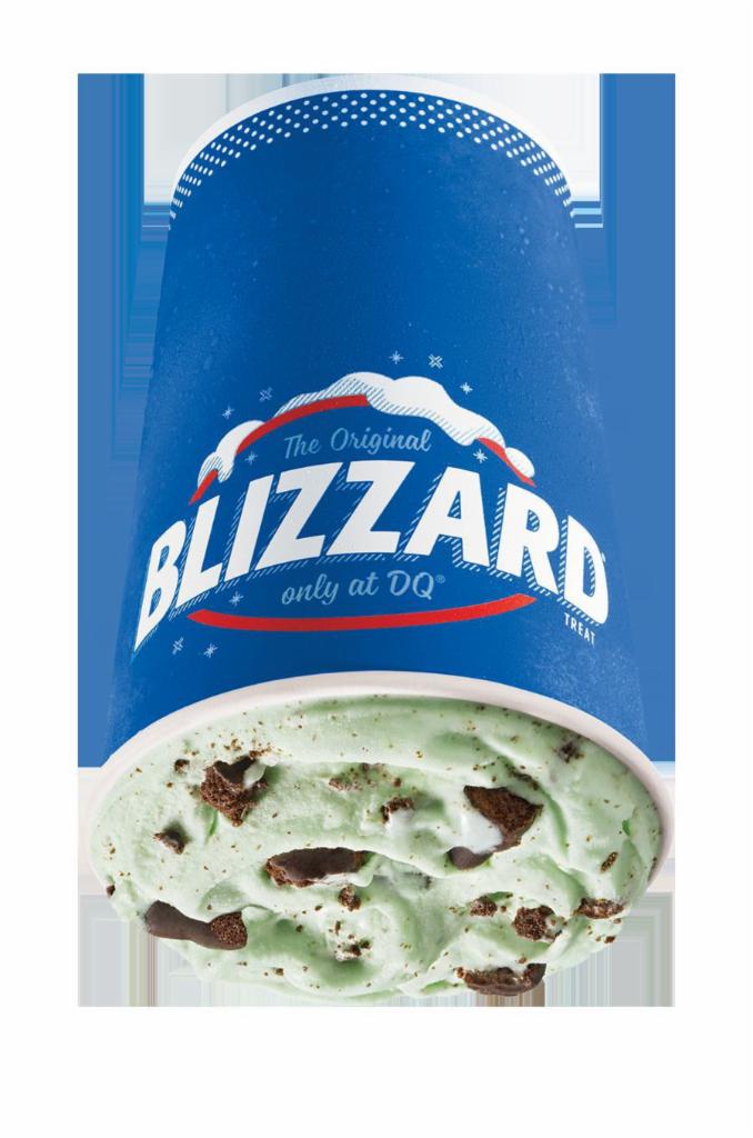 Girl Scout Thin Mints Blizzard® Treat · Girl Scout Thin Mint cookies and cool mint blended with our world-famous vanilla soft serve to Blizzard® Perfection