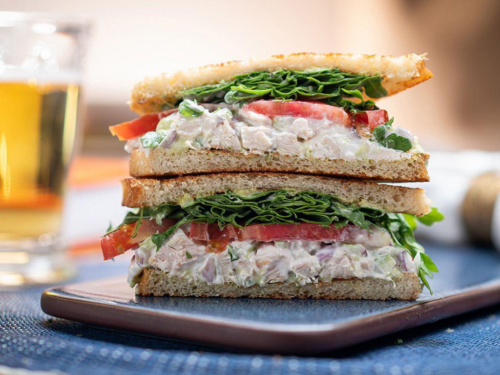 OG Chicken Salad Sandwich · organic chicken, heirloom tomato, arugula, lemon herb aioli, rustic sourdough