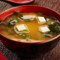 MISO SOUP · Tofu, seaweed and green onions in a miso broth