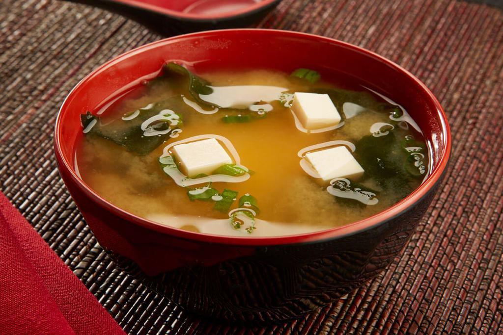 MISO SOUP · Tofu, seaweed and green onions in a miso broth