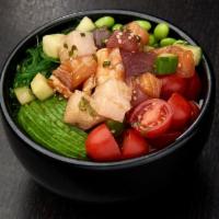 BARA CHIRASHI BOWL* · Ahi tuna, salmon, yellowtail, shrimp, cucumber and green onions mixed with poke sauce; serve...