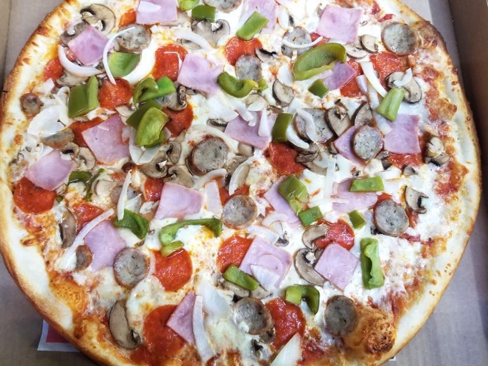 Supreme Pizza · Pepperoni, sausage, ham, onions, mushrooms, and peppers.