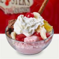 Banana Split · A true classic 1 scoop each of vanilla, chocolate and strawberry ice cream plus a sliced ban...