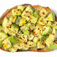 Classic Avocado Toast · Avocado drizzled with Lemon and Olive Oil, topped with chili flakes, Pink Himalayan Salt and...