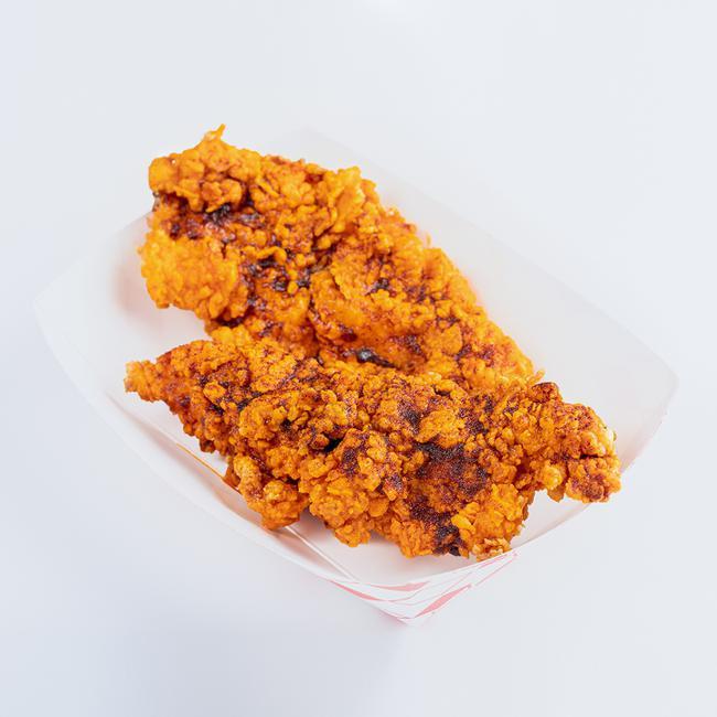 3 Large Chicken Tenders · Hand Battered using our special breading recipe, these all-white meat tenders are crispy on the outside and juicy on the inside. A healthy portion. Comes with a dipping sauce of your choice.
