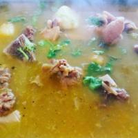 Sancocho (Sunday Only) · Soup with Hen, Beef, Corn, Yautia, Yuca, Yams, Green Plantain & Green Banana