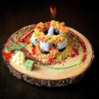 Volcano Maki  · As seen on Chicago's Best TV show.
Unagi, cream cheese and avocado, topped with spicy shrimp...