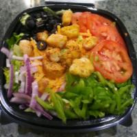 Garden Salad · Fresh-cut lettuce blend, cheddar cheese, black olives, red onions, green peppers, sliced tom...