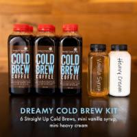Dreamy Cold Brew Kit · 6 Straight Up Cold Brews, Mini Vanilla Syrup, Mini Heavy Cream