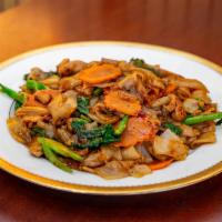 Pad See Ew · Stir-fried wide rice noodle with egg and Chinese broccoli in Thai sweet soy sauce.