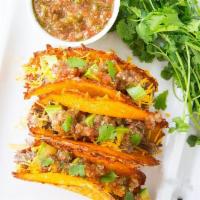 Keto Taco · Substitute tortillas for a chees tortilla. your choice of meat.  Beef, Chicken or Birria. 
